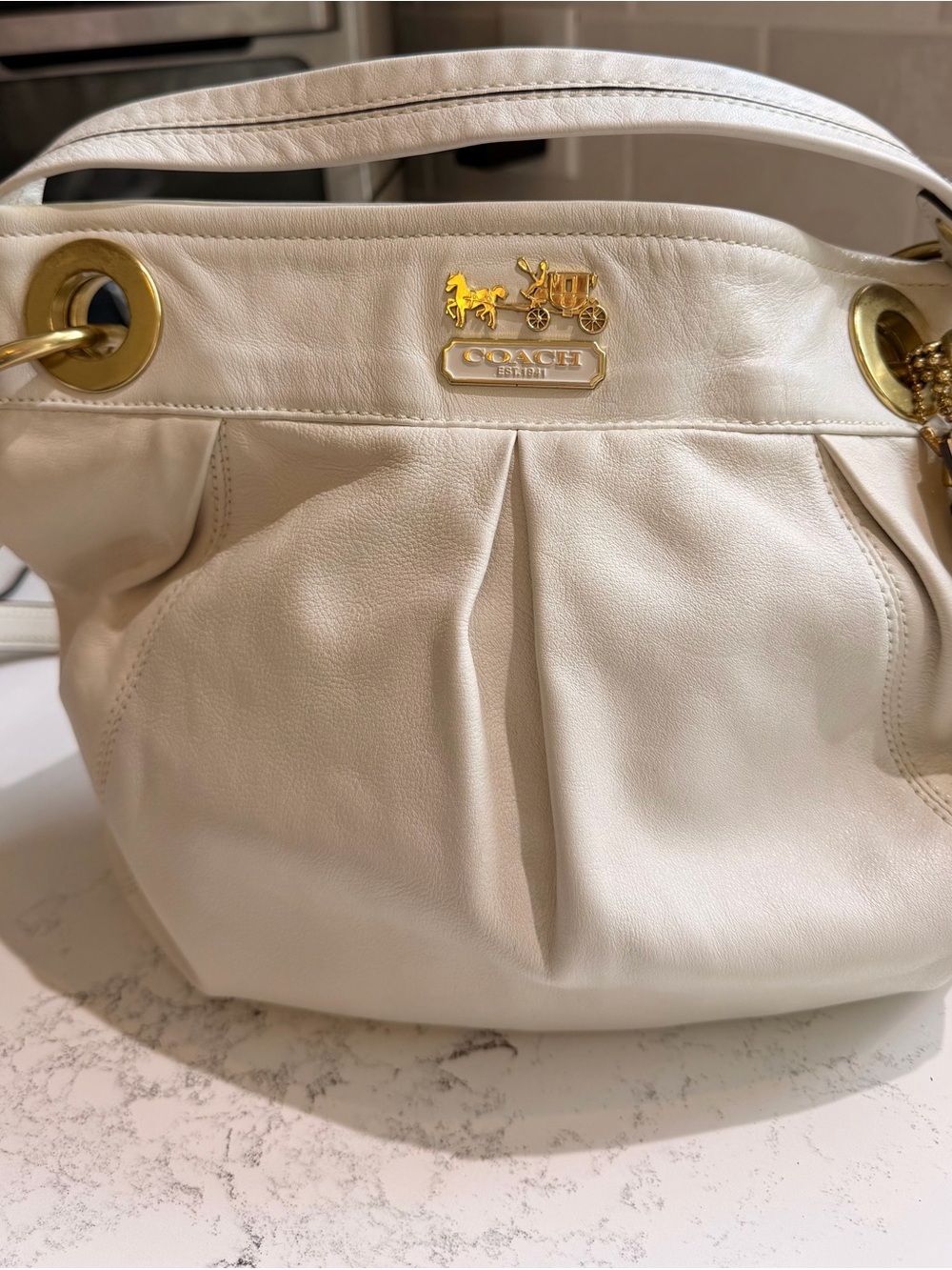 Coach Cream Leather Shoulder Bag with Gold Hardware